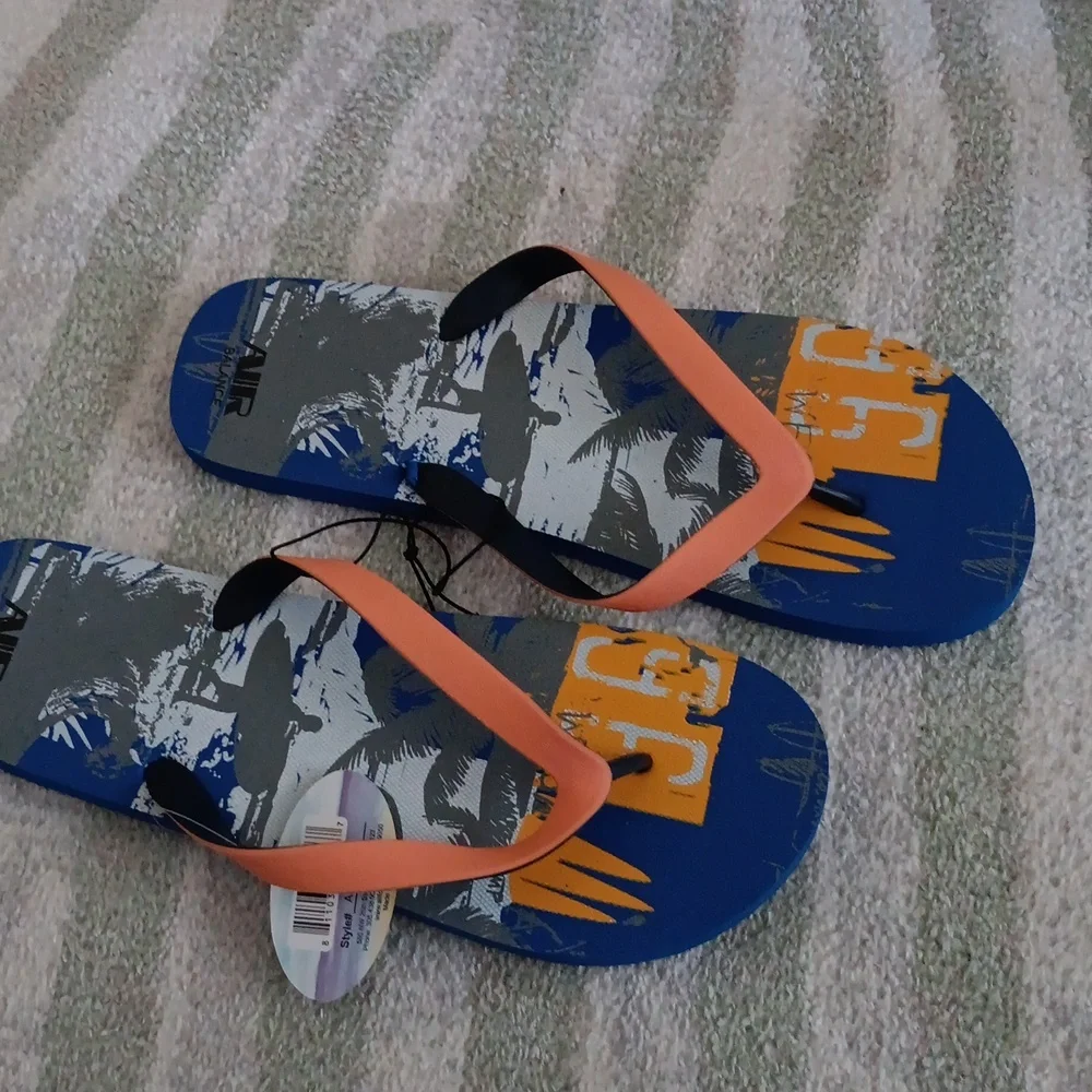 AIR BALANCE Men's Blue and Orange Flip Flops - 11